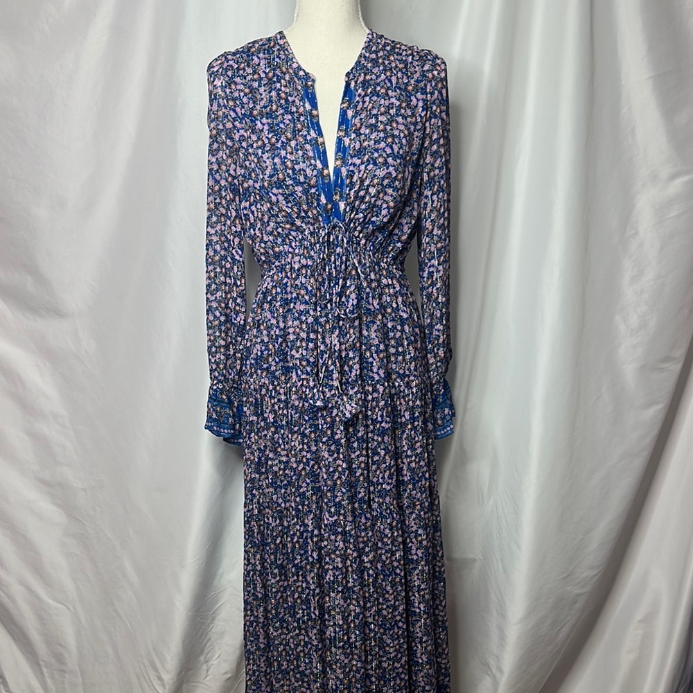 SAYLOR Blue Plunge Neck Bishop Sleeve Maxi Dress